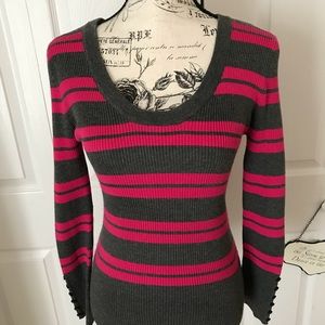 Pink and grey striped sweater. Size L